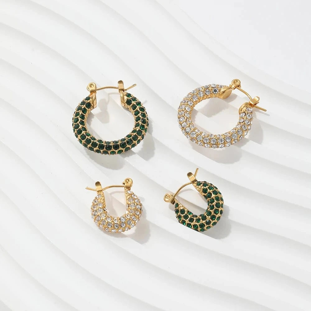 Luxury Sparkle 18K Gold PVD Plated Shiny Party  Micro Pave Stainless Steel Hoop Earring Non Tarnish & Waterproof Jewelry