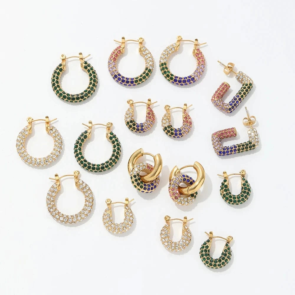 Luxury Sparkle 18K Gold PVD Plated Shiny Party  Micro Pave Stainless Steel Hoop Earring Non Tarnish & Waterproof Jewelry