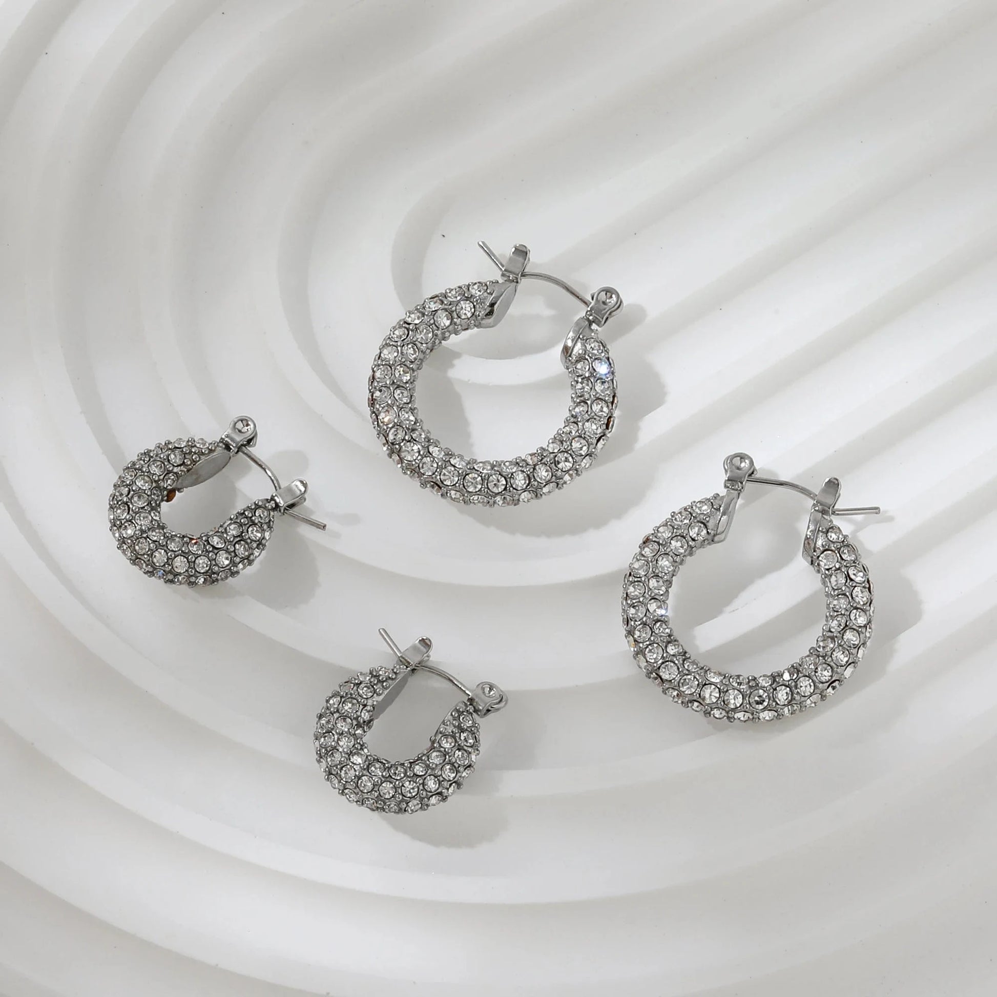 Luxury Sparkle 18K Gold PVD Plated Shiny Party  Micro Pave Stainless Steel Hoop Earring Non Tarnish & Waterproof Jewelry