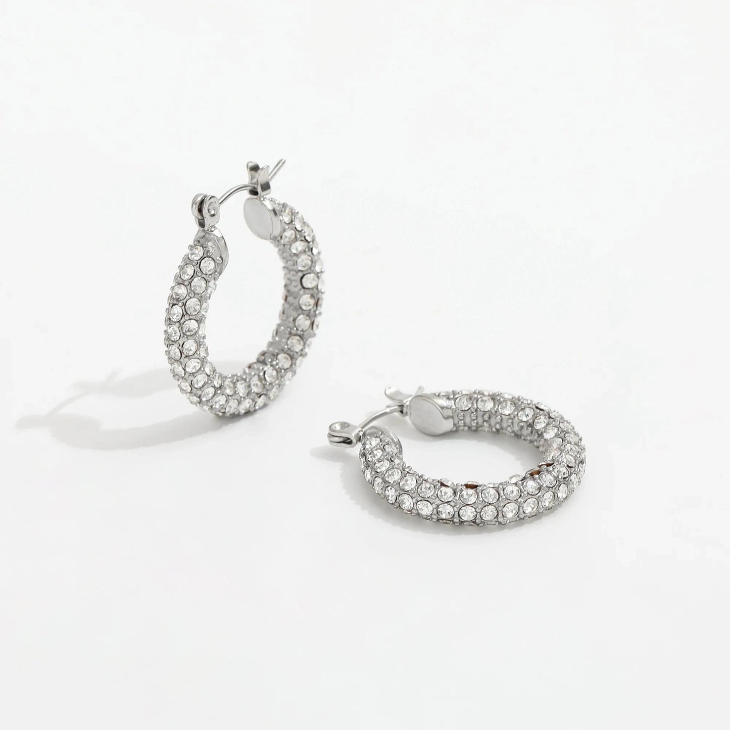Luxury Sparkle 18K Gold PVD Plated Shiny Party  Micro Pave Stainless Steel Hoop Earring Non Tarnish & Waterproof Jewelry