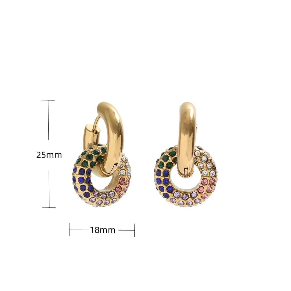Luxury Sparkle 18K Gold PVD Plated Shiny Party  Micro Pave Stainless Steel Hoop Earring Non Tarnish & Waterproof Jewelry