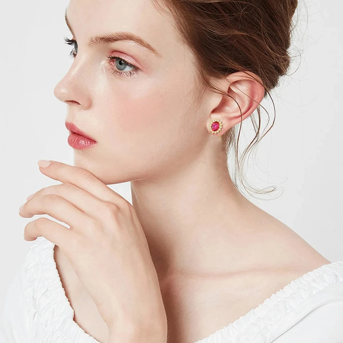 Luxury Sterling Silver 925 Stud Earrings with Garnet Princess Diana Inspired Design for Anniversary Celebrations