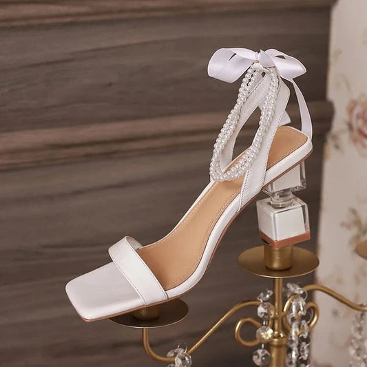 Luxury Style Lace up Real Leather Wedding Braid Shoes Strange Strappy  Sandals White Heels for Lady