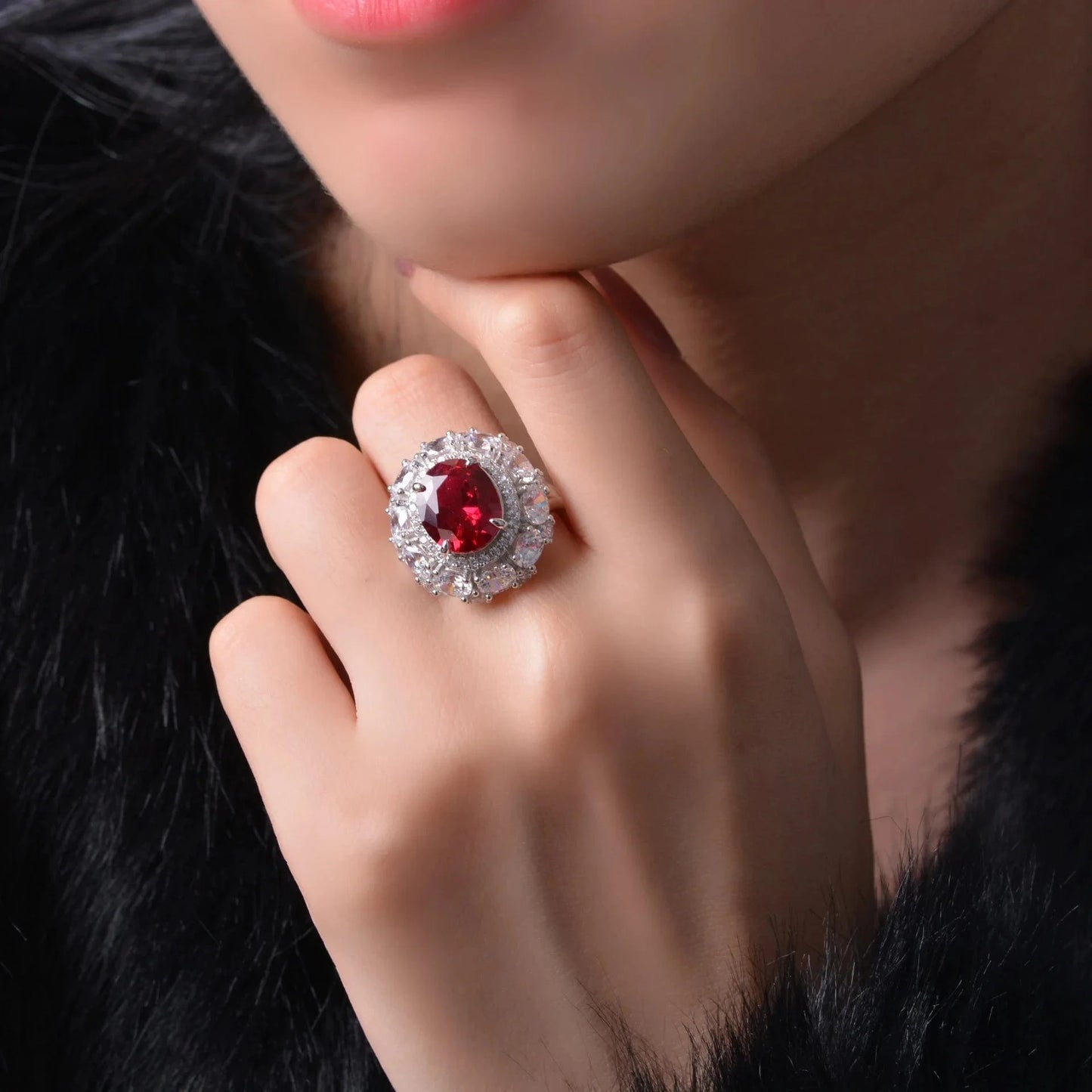 Luxury Vintage Design 925 Silver Ruby Jewelry Sparkling Big 10*12mm Oval Radiant Cut 8A Red CZ Diamond Engagement Rings