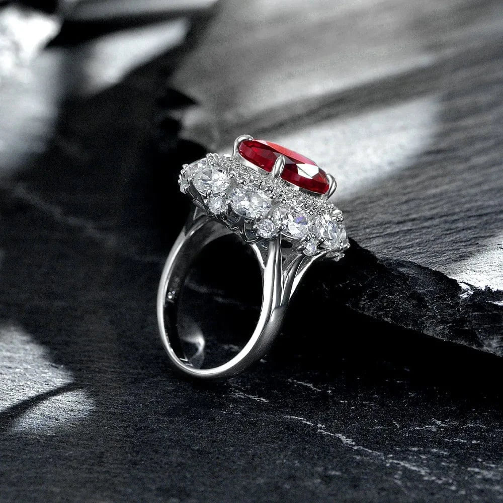 Luxury Vintage Design 925 Silver Ruby Jewelry Sparkling Big 10*12mm Oval Radiant Cut 8A Red CZ Diamond Engagement Rings