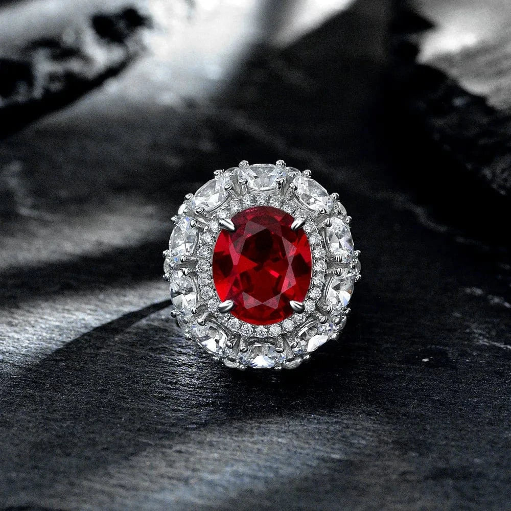 Luxury Vintage Design 925 Silver Ruby Jewelry Sparkling Big 10*12mm Oval Radiant Cut 8A Red CZ Diamond Engagement Rings