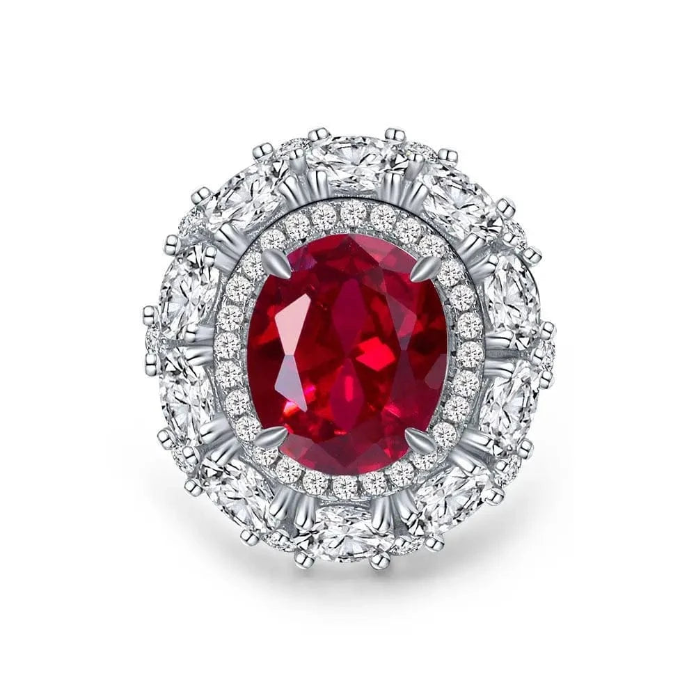 Luxury Vintage Design 925 Silver Ruby Jewelry Sparkling Big 10*12mm Oval Radiant Cut 8A Red CZ Diamond Engagement Rings
