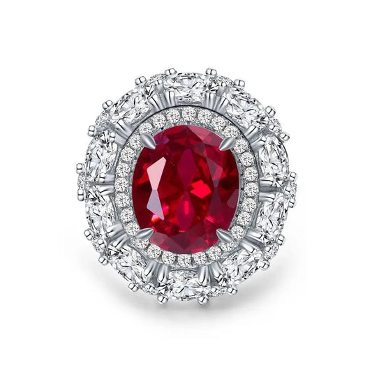 Luxury Vintage Design 925 Silver Ruby Jewelry Sparkling Big 10*12mm Oval Radiant Cut 8A Red CZ Diamond Engagement Rings