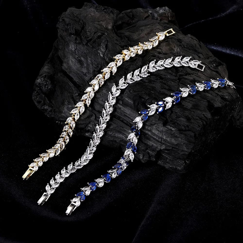 Luxury Wedding Bangle Bracelet Women Iced Out Eye Shape Blue Clear Zirconia White Gold Color Hand Chain Fashion Jewelry