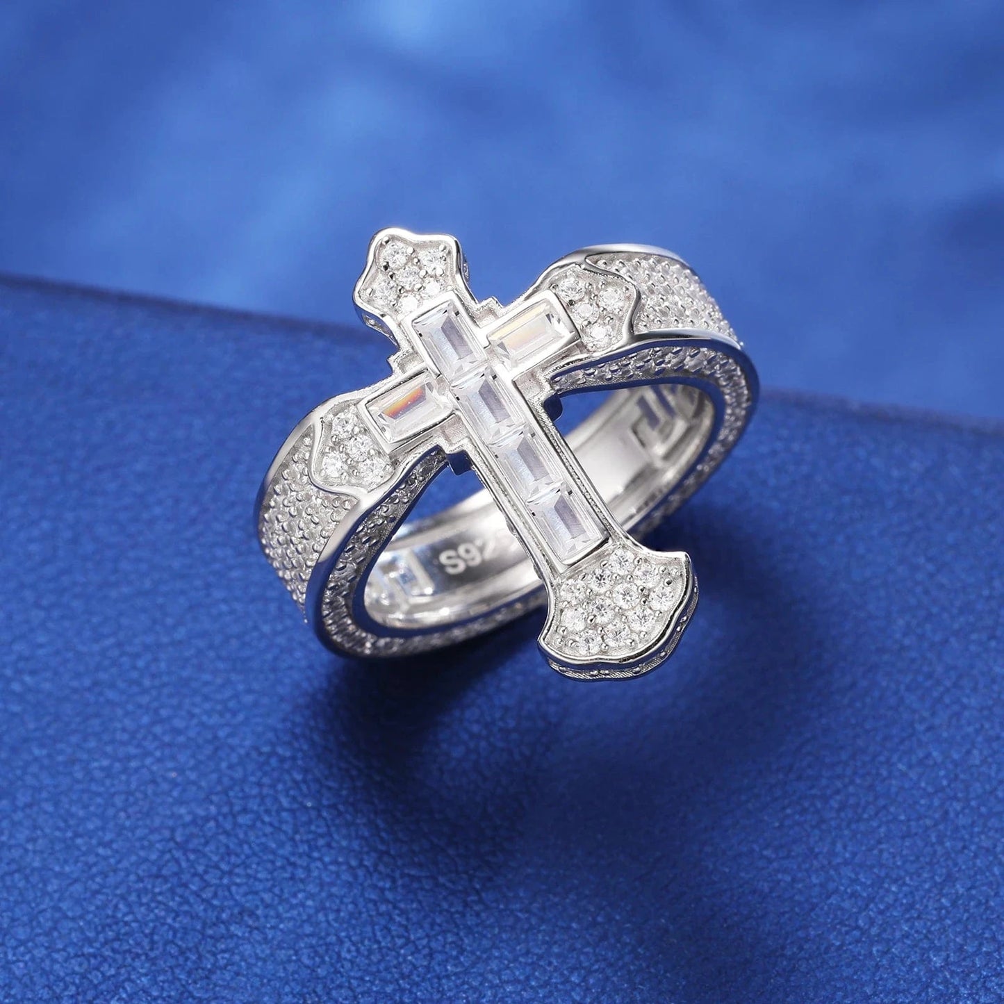 Luxury Wedding Jewelry Couple Lucky Clover Ring 925 Sterling Silver Pink Water Drop VVS Moissanite Diamond Iced Out Cross Ring