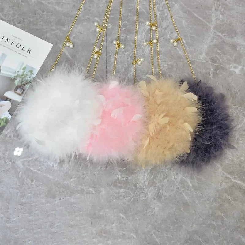 Luxury Wedding Purse Design Fur Handbag Real Ostrich Feather Bag for Women