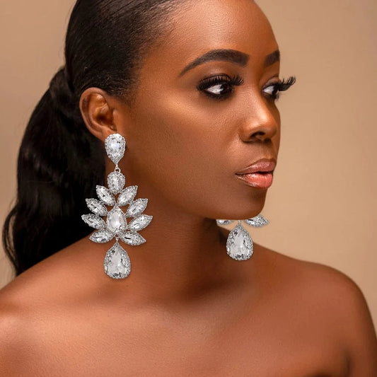 Luxury Women Crystal Large Size Drop Earrings Trendy Rhinestone Statement Earrings Jewelry Wholesale