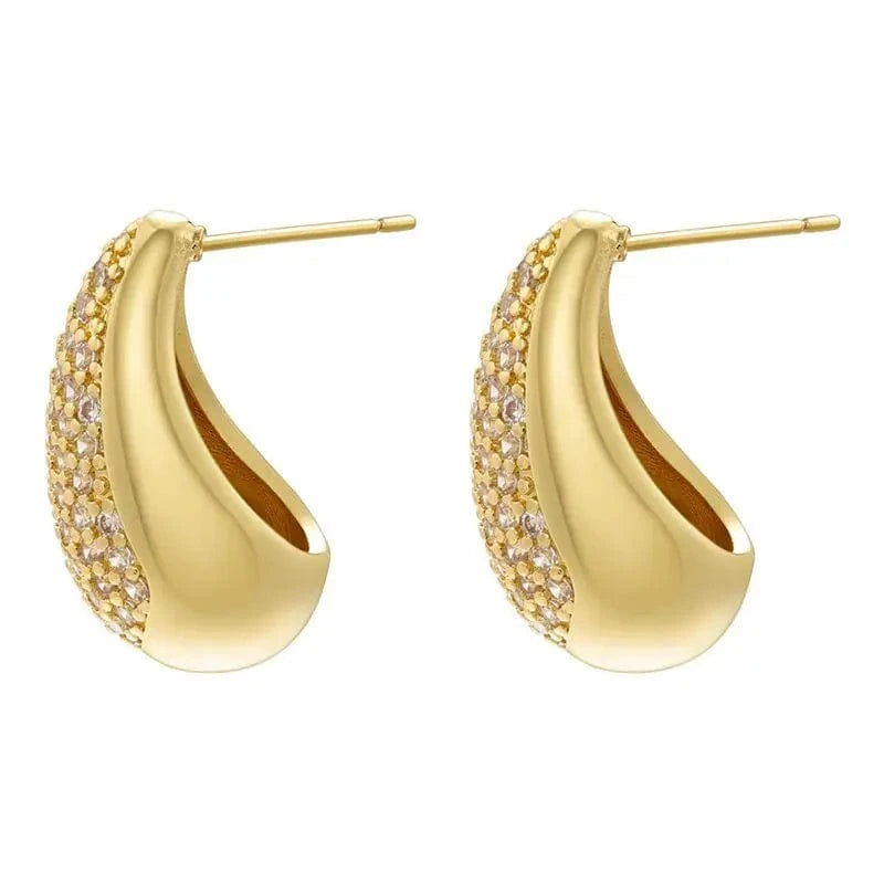 Luxury Women Statement Jewelry Gold Plated Geometric Chunky Water Drop Stud Earrings Multicolor Cubic Zirconia Teardrop Earrings