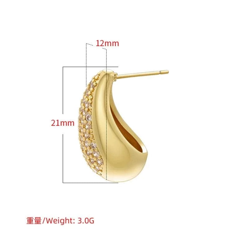 Luxury Women Statement Jewelry Gold Plated Geometric Chunky Water Drop Stud Earrings Multicolor Cubic Zirconia Teardrop Earrings