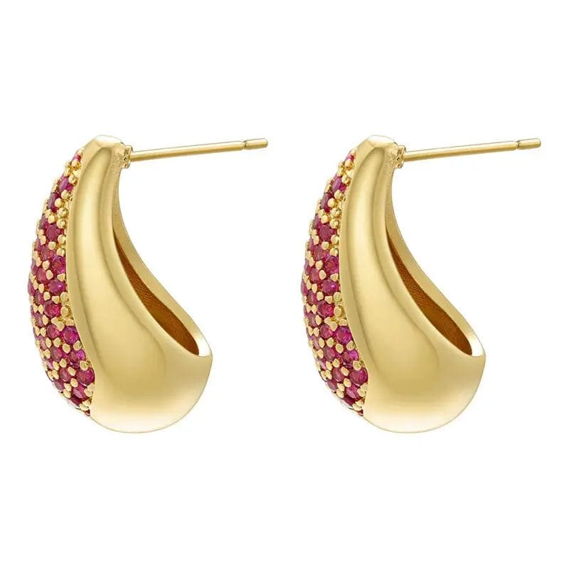 Luxury Women Statement Jewelry Gold Plated Geometric Chunky Water Drop Stud Earrings Multicolor Cubic Zirconia Teardrop Earrings