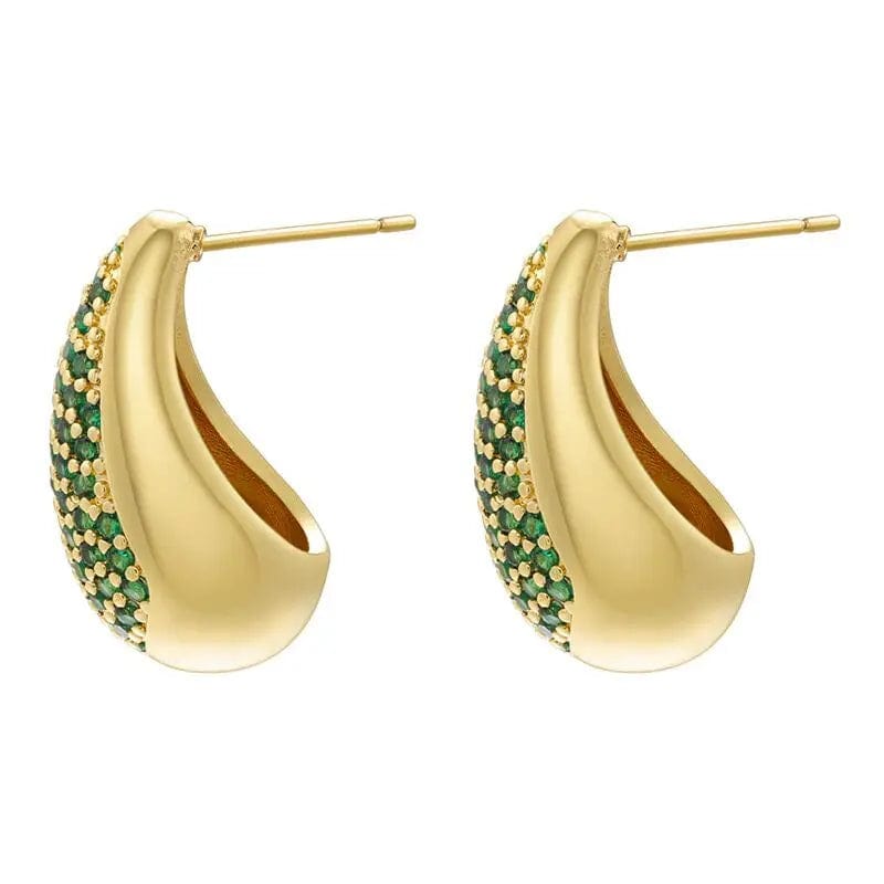 Luxury Women Statement Jewelry Gold Plated Geometric Chunky Water Drop Stud Earrings Multicolor Cubic Zirconia Teardrop Earrings