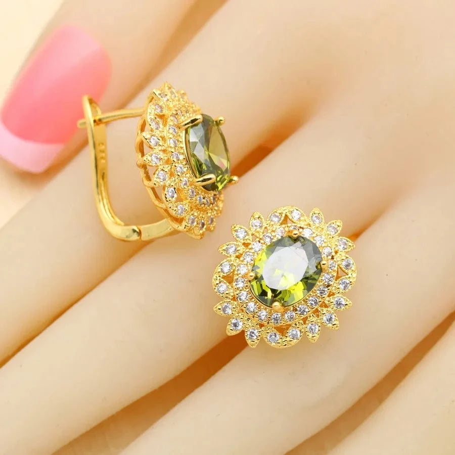 Luxury zircon jewelry 18k Gold Jewelry Sets for Women Earrings Necklace Pendant Ring Bracelet Wedding Gift