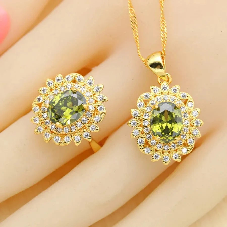 Luxury zircon jewelry 18k Gold Jewelry Sets for Women Earrings Necklace Pendant Ring Bracelet Wedding Gift