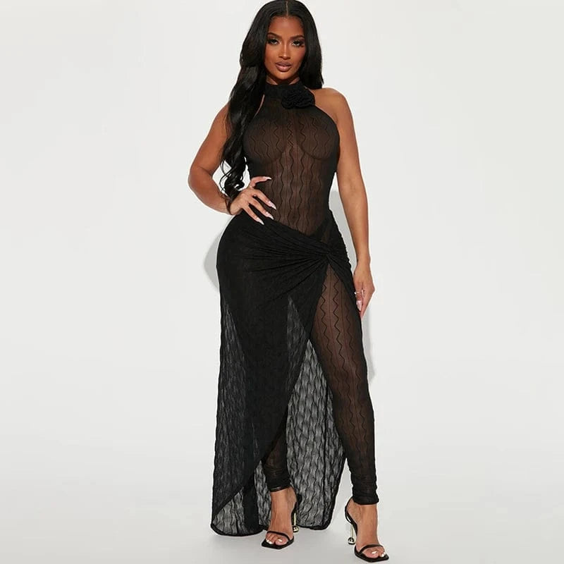 Lygens 5317 Solid Popcorn Sleeveless Jumpsuit Ruched Slit Skirt 2 Pieces Sets Party Prom Ladies Dropshippping Casual Clothes