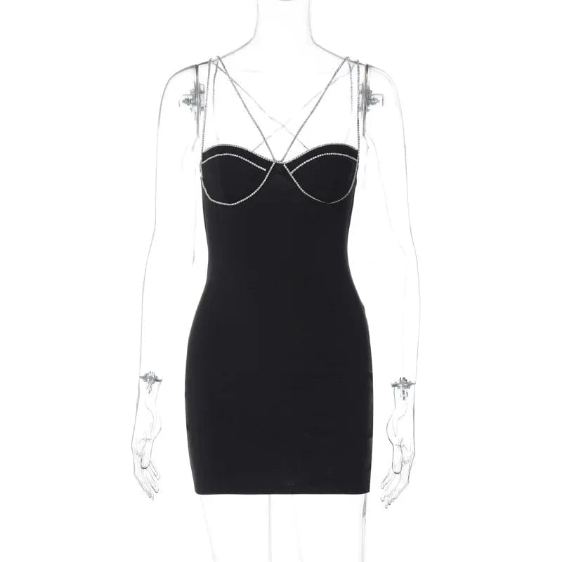 Lygens 5391 Solid Rhinestone Chain Sleeveless Bodycon Mini Dress Evening Elegant Party Prom Lady Y2K Summer 2024 Clothes