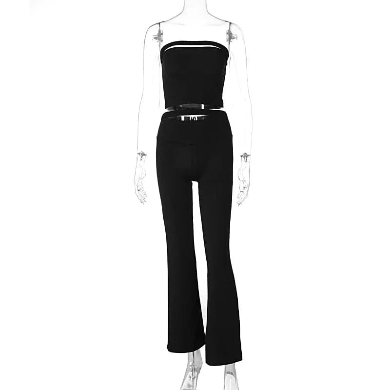 Lygens 5666 Bodycon Elegant Strapless Hollow Out Camis Corset Top Long Pants Women'S Sets Summer Y2K Streetwear Casual Clothes