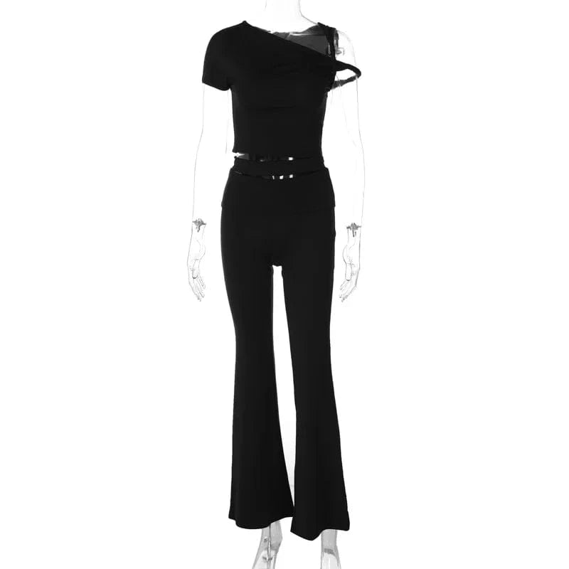 Lygens 5691 Solid Short Sleeve Hollow Out Crop Top Long Pants 2024 Women'S Sets Summer Sportsiuts Y2K Streetwear Casual Clothing