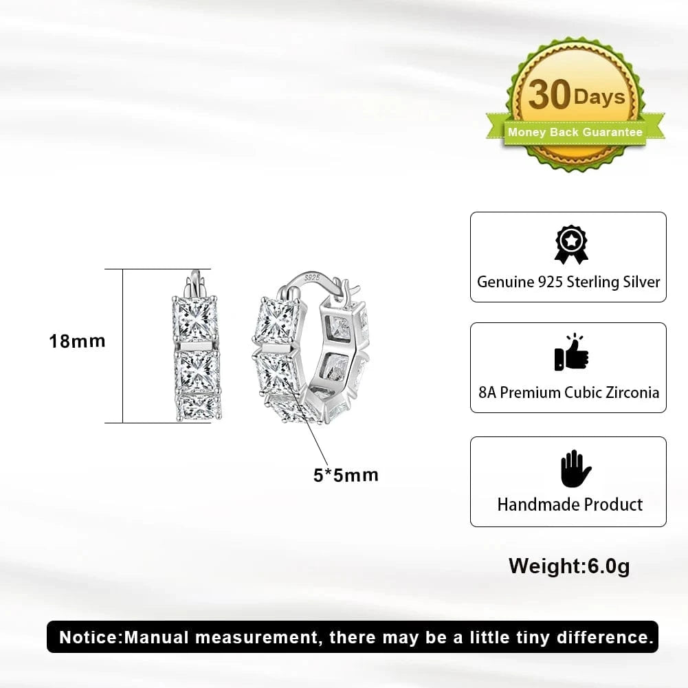 LZE15-P RINNTIN LZN11 8A Premium Cubic Zirconia Princess Cut Square Pendant Necklace And Stud Earrings Jewelry Set 925 Silver Women Gift