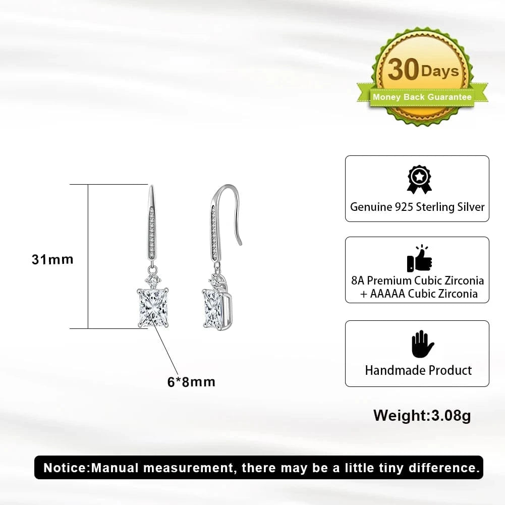 LZE18-P RINNTIN LZN11 8A Premium Cubic Zirconia Princess Cut Square Pendant Necklace And Stud Earrings Jewelry Set 925 Silver Women Gift