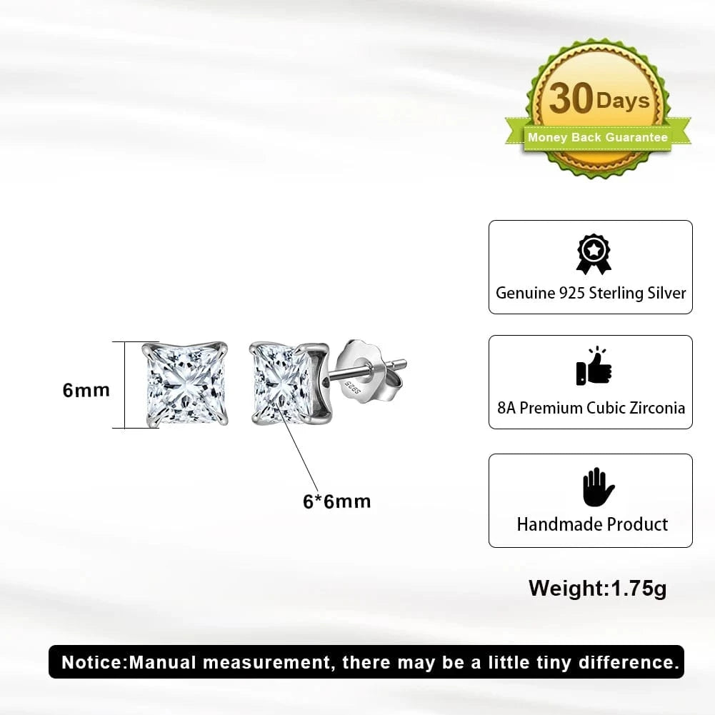 LZE19-P RINNTIN LZN11 8A Premium Cubic Zirconia Princess Cut Square Pendant Necklace And Stud Earrings Jewelry Set 925 Silver Women Gift