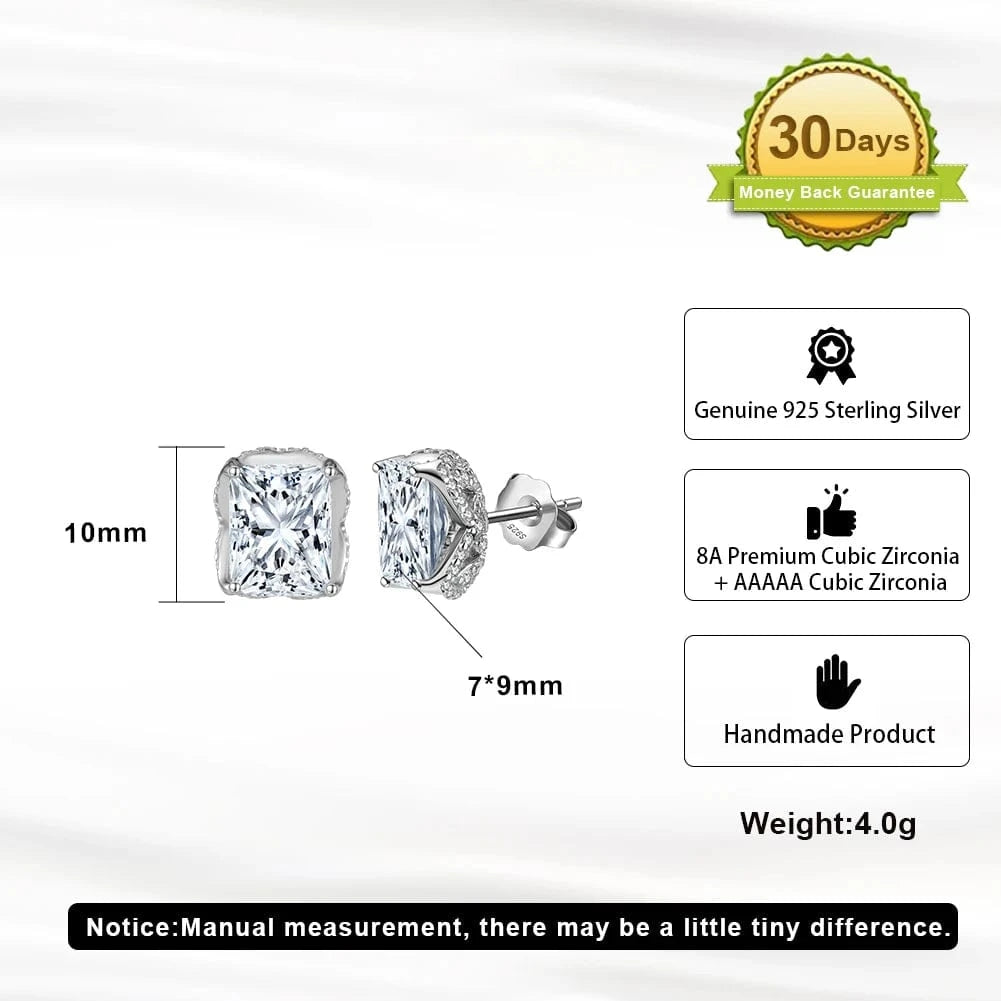 LZE24-P RINNTIN LZN11 8A Premium Cubic Zirconia Princess Cut Square Pendant Necklace And Stud Earrings Jewelry Set 925 Silver Women Gift