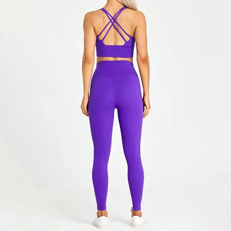 M / 1 2024 Womens Custom Logo 2 Piece Yoga Suit Cross Back Square Neck Sports Bra High Waist Butt Lift Leggings Spring Summer Sets