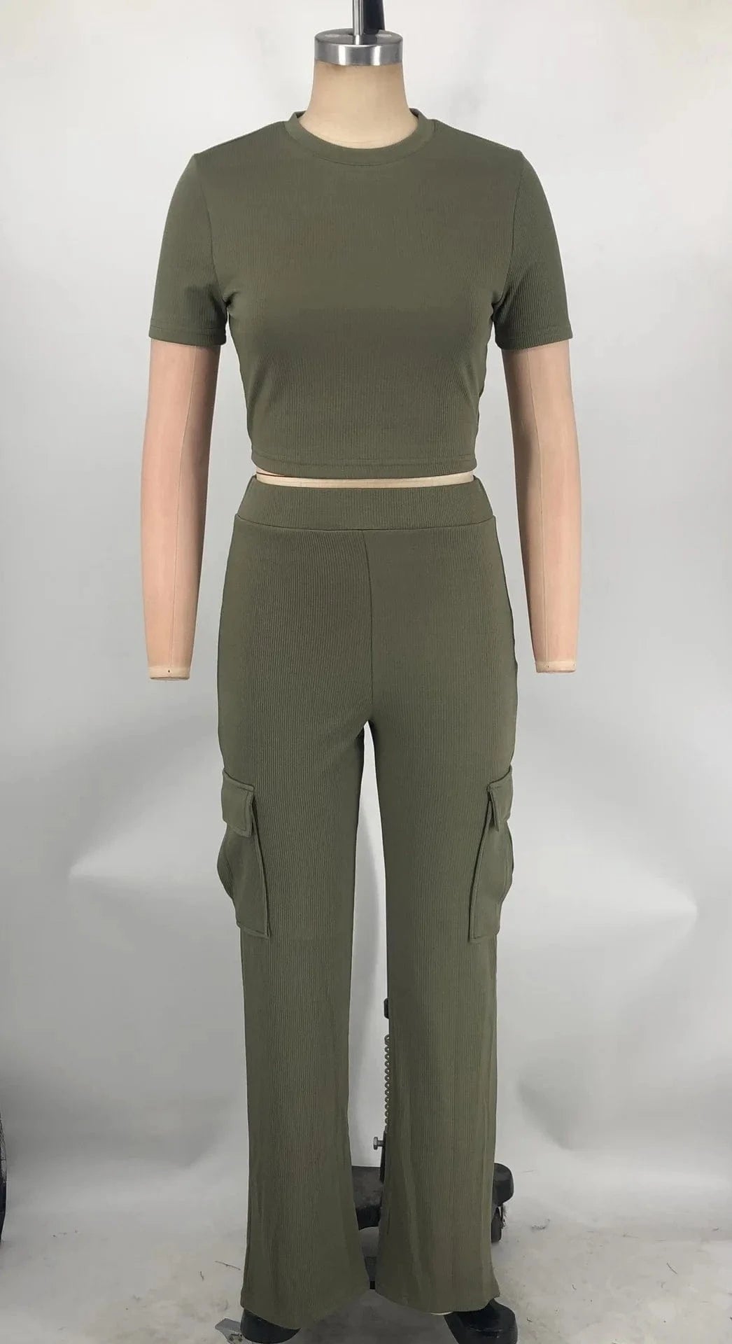 M / Army Green New arrivals 2024 boutique summer short sleeve ladies casual jogging wear Women's Sets