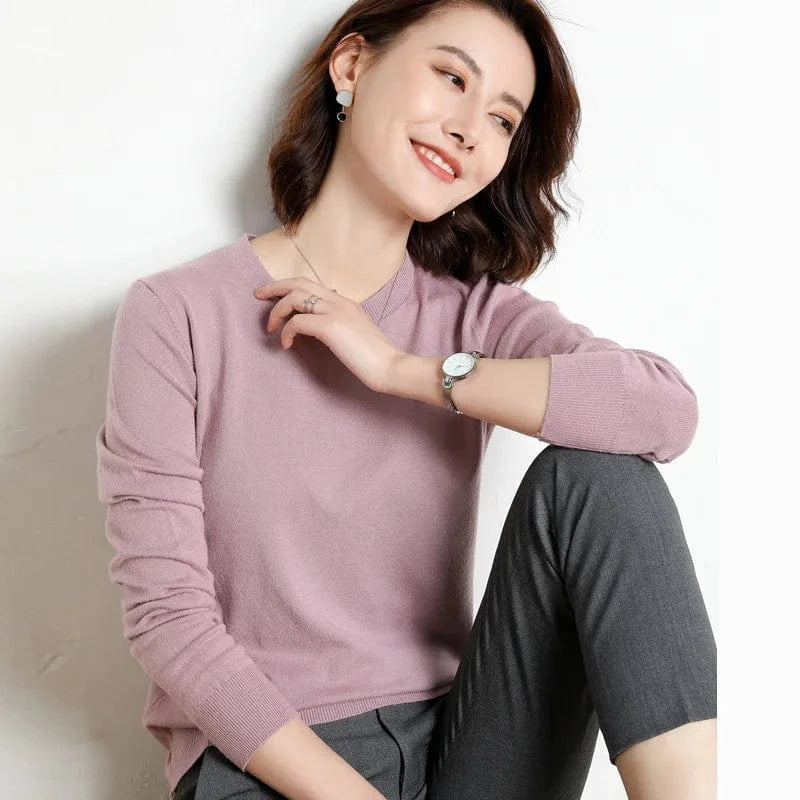 M / Bean purple 2024 Autumn And Winter New Korean Style Sweater Women's Bottoming Shirt Pullover Thin Long Sleeve All-Match Round Neck Wool