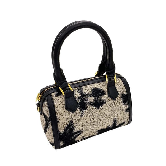 M / Black 2024 Drop Shipping Flowers Canvas Purses And Handbags Mini Boston Bags Women Handbags Ladies