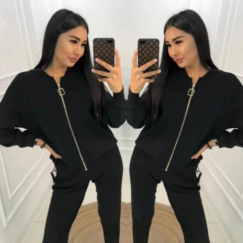 M / Black 2024 New arrivals women long sleeve zipper cardigan and tank set sweater pants set women  3 piece cardigan set