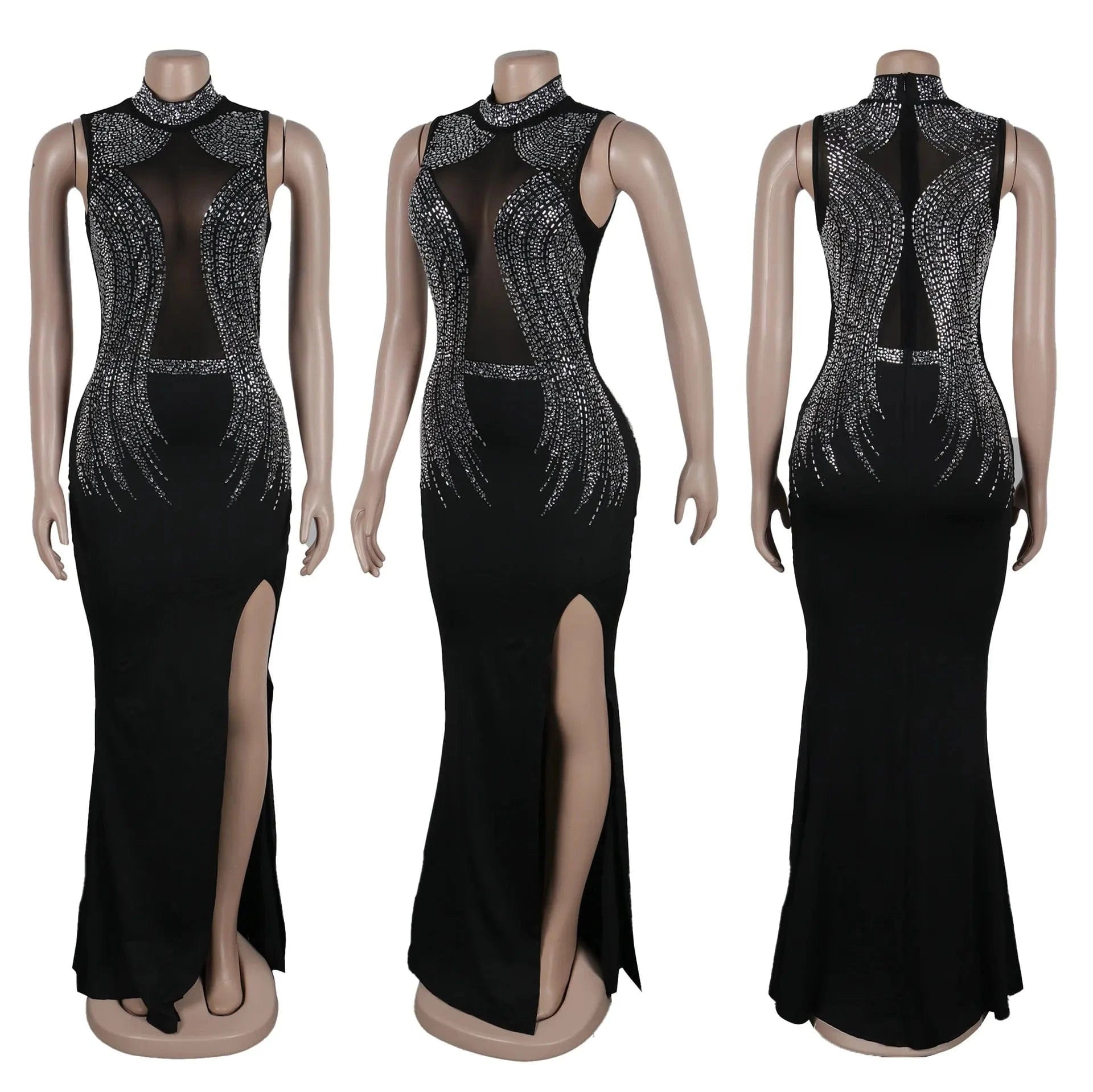 M / Black 2024 summer boutique trendy popular evening party diamond sleeveless maxi women's dresses