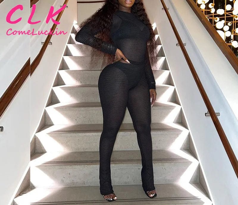 M / Black Custom Embroidery Loungewear Women Sets Spring 2024 Women's Clothing Solid Color Long Sleeve Casual Wear Two Piece Pants Set