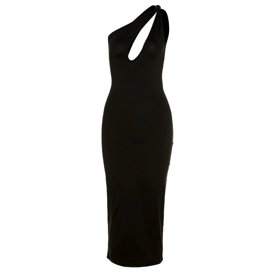 M / Black Kliou K21D01195 arrivals summer collection women asymmetrical design hollow 2023 solid sexy midi dress women