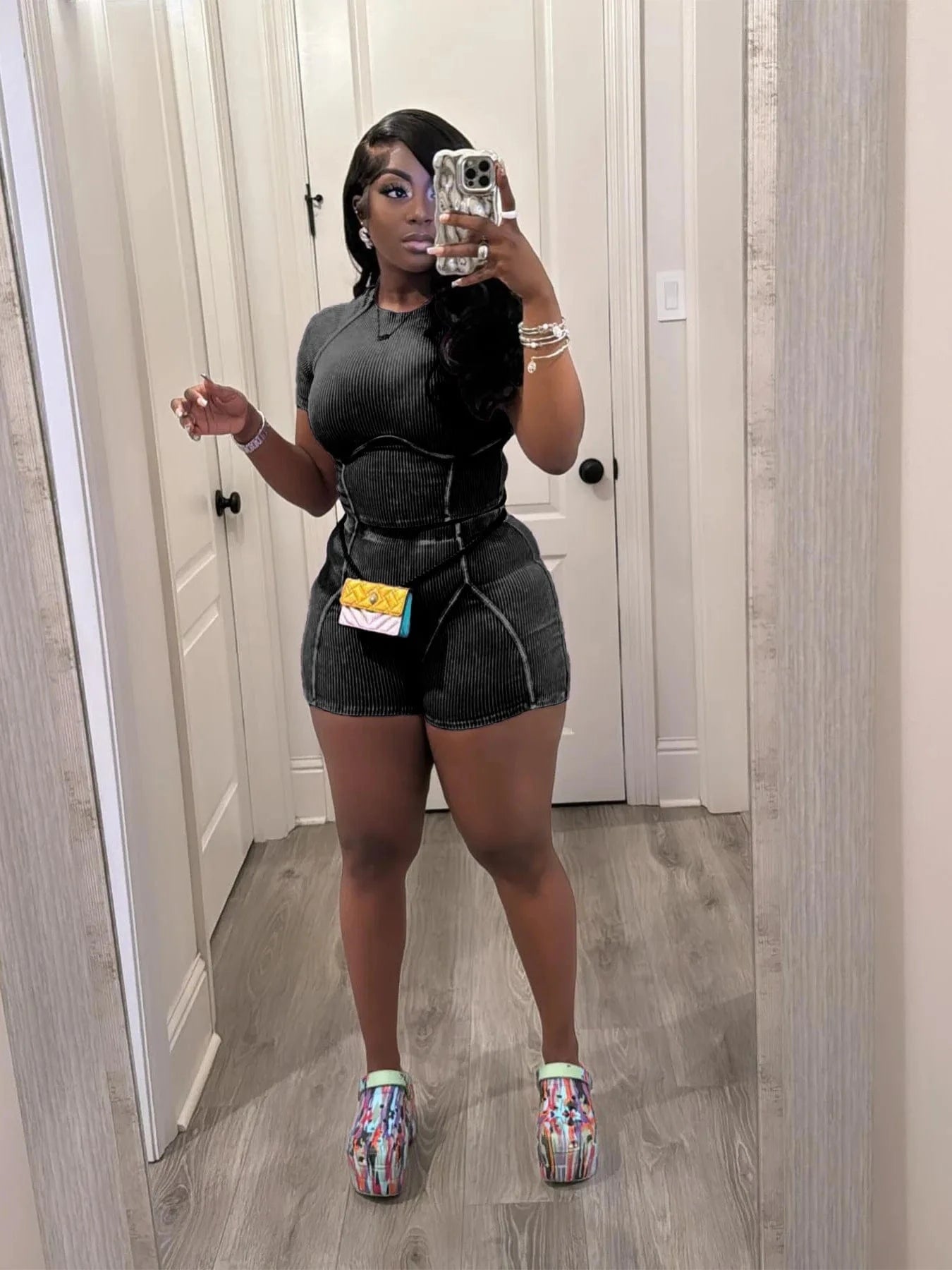 M / Black Modest summer short women cord set 2024 women's 2 pc acid wash sweat suit