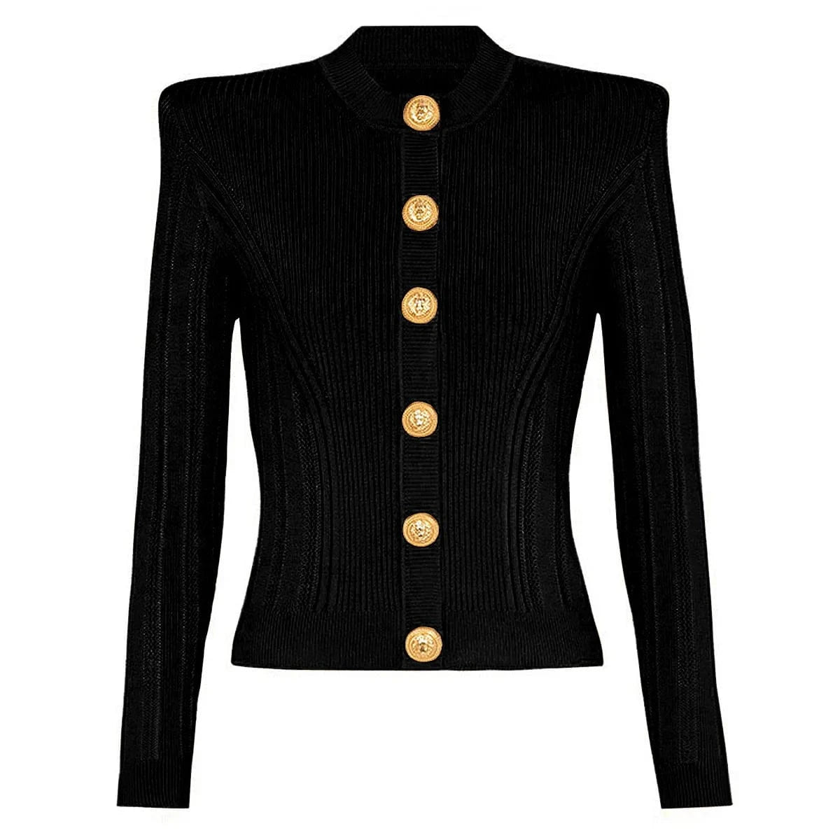 M / Black New Arrival 2024 Spring Summer Women Solid O-neckline Coat Design Knitted Office Lady Single-breasted Hollow Out Cardigan