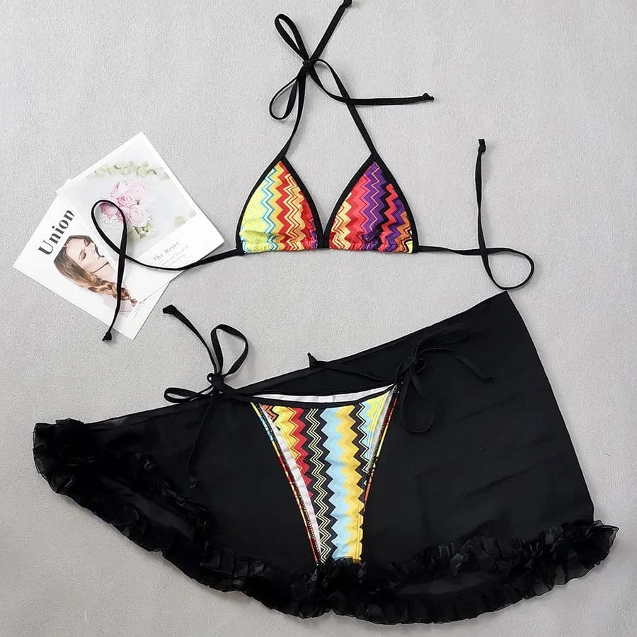 M / Black Ready to ship summer hot sexy3 piece set bikinis bathing suit swimsuits for women 2024