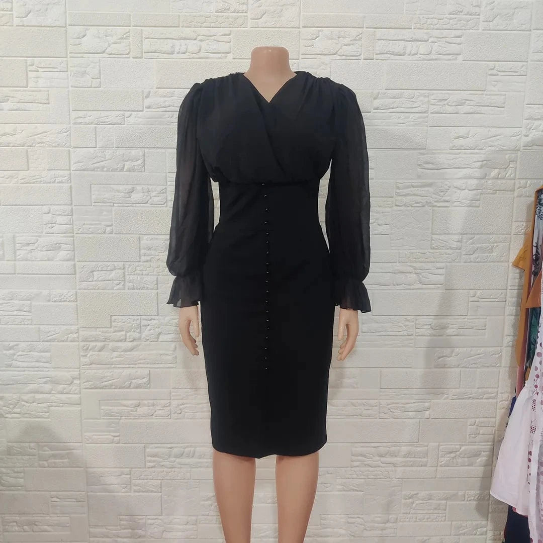 M / Black Sexy V-Neck Slim Fit Office & Party Dress