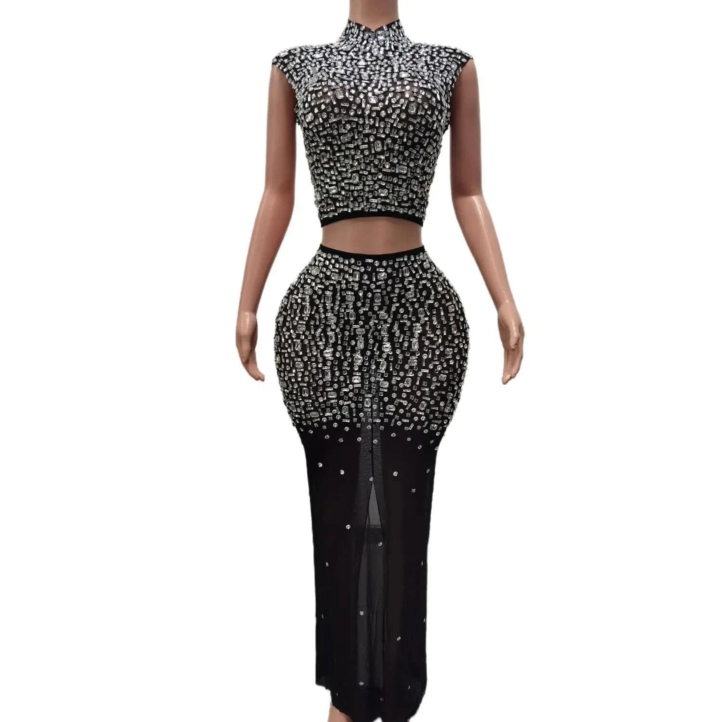 M / Black Vestido Sexy See Through Sequin Diamond Top Long Skirts Women Formal Banquet Night Party Dress Ladies Dinner Prom Evening Dress