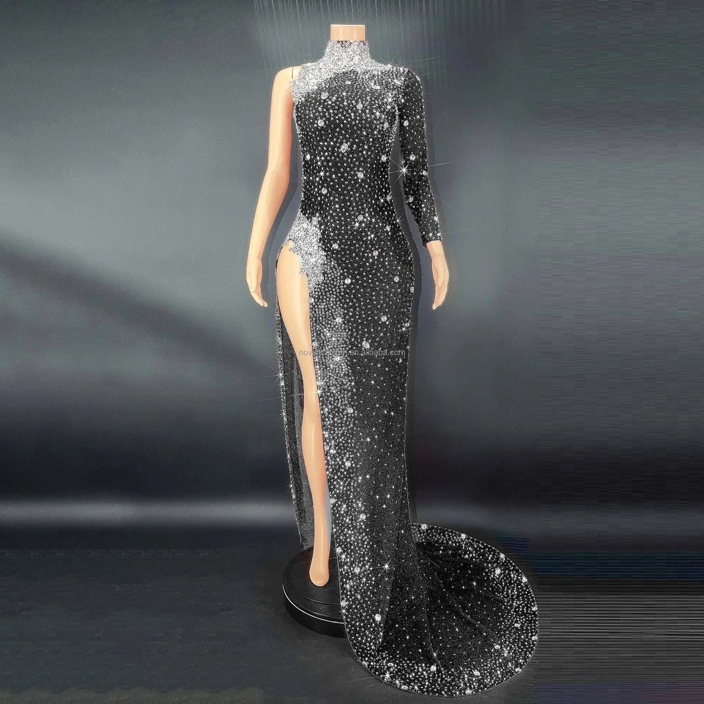 M / Black Wholesale Clothing Vendor Mint Stylish Maxi Dress With Long Sleeve  Evening Dress One Shoulder Luxury Party Vetement Pour Femme
