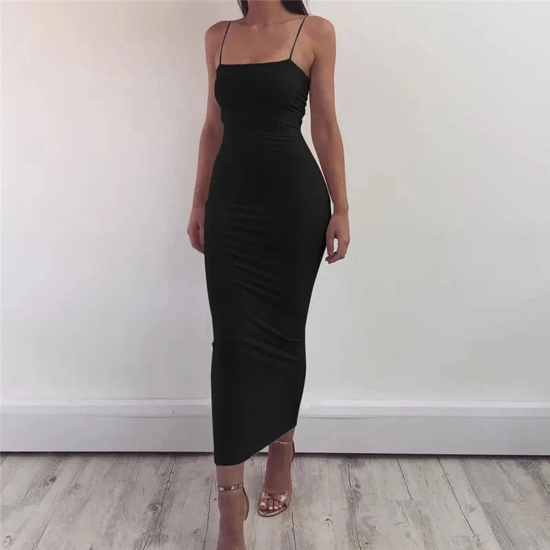 M / Black Wholesale Summer Sexy Night Club Party Dress Women Sleeveless Backless Solid Bodycon Straps Casual Dresses