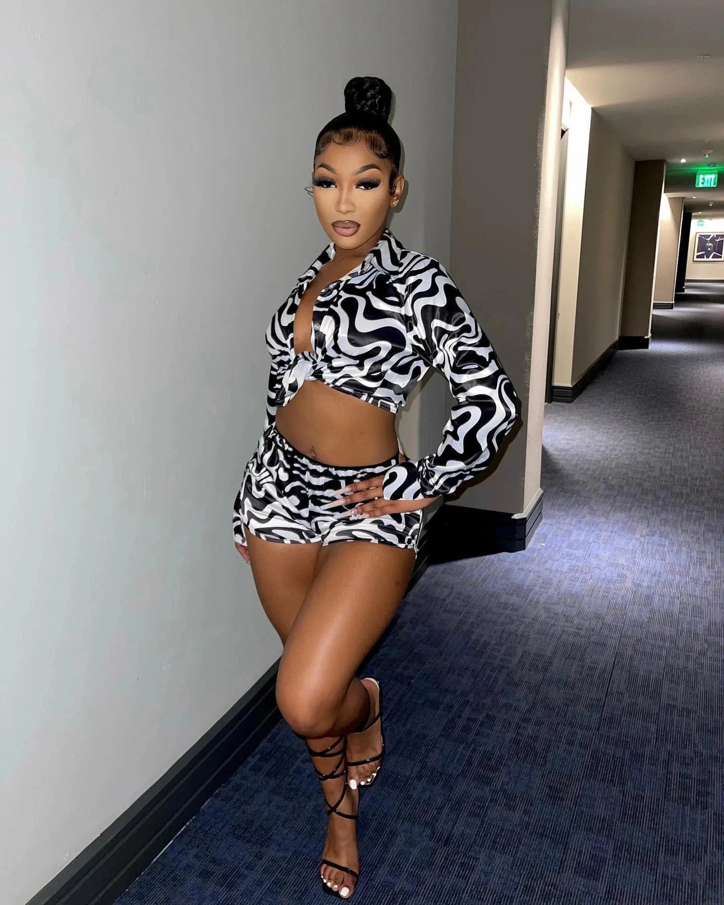 M / Black X1166 New Arrivals 2024 Classy Hawaii Style Fall Outfits Long Sleeve Beach 2 Piece Set Fashionable Boutique Clothing Women