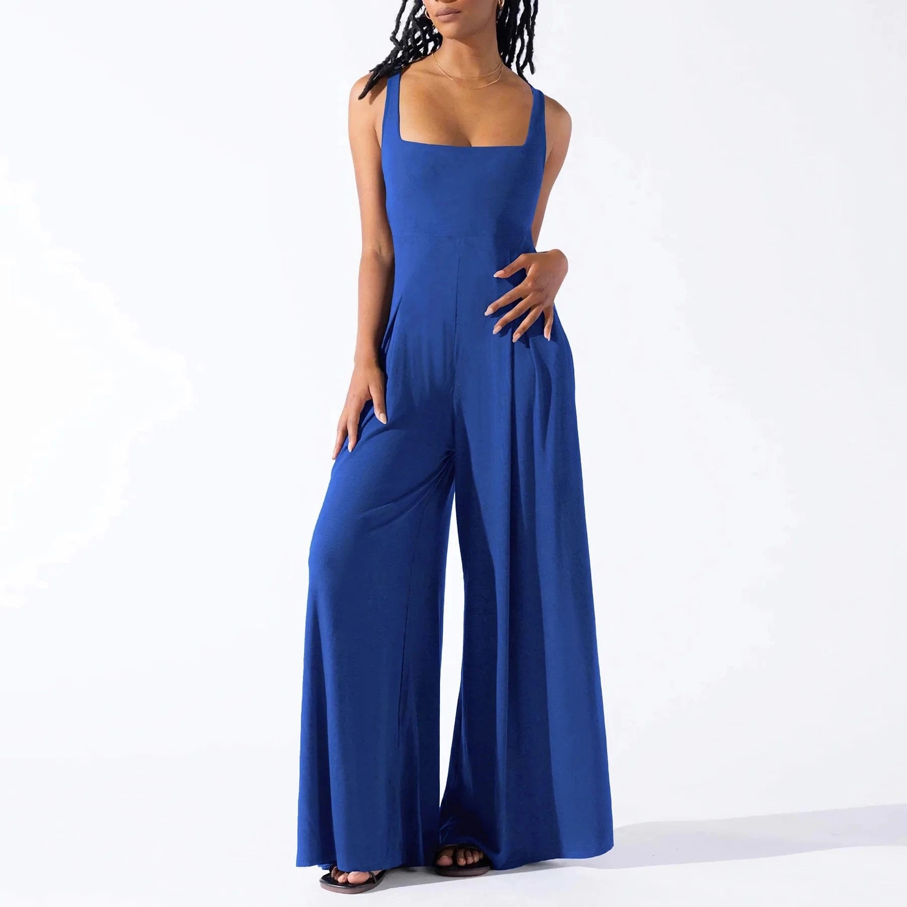 M / Blue 2024 New Fashion Women Lady New women's Summer Sleeveless Long Pants Gallus Solid Color Loose Casual Jumpsuits