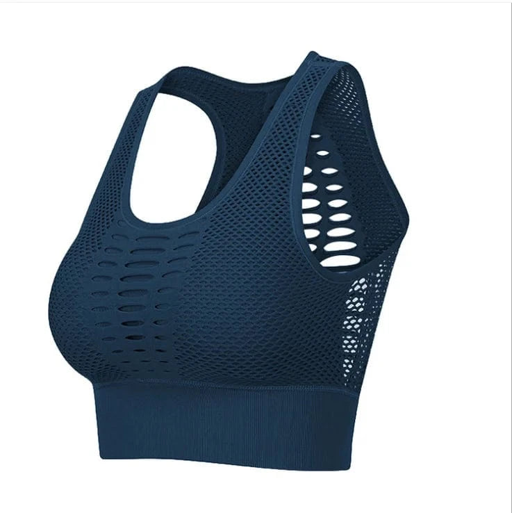 M / Blue Beautiful back comfortable sexy mesh breathable quick-drying shockproof yoga running fitness sports bra