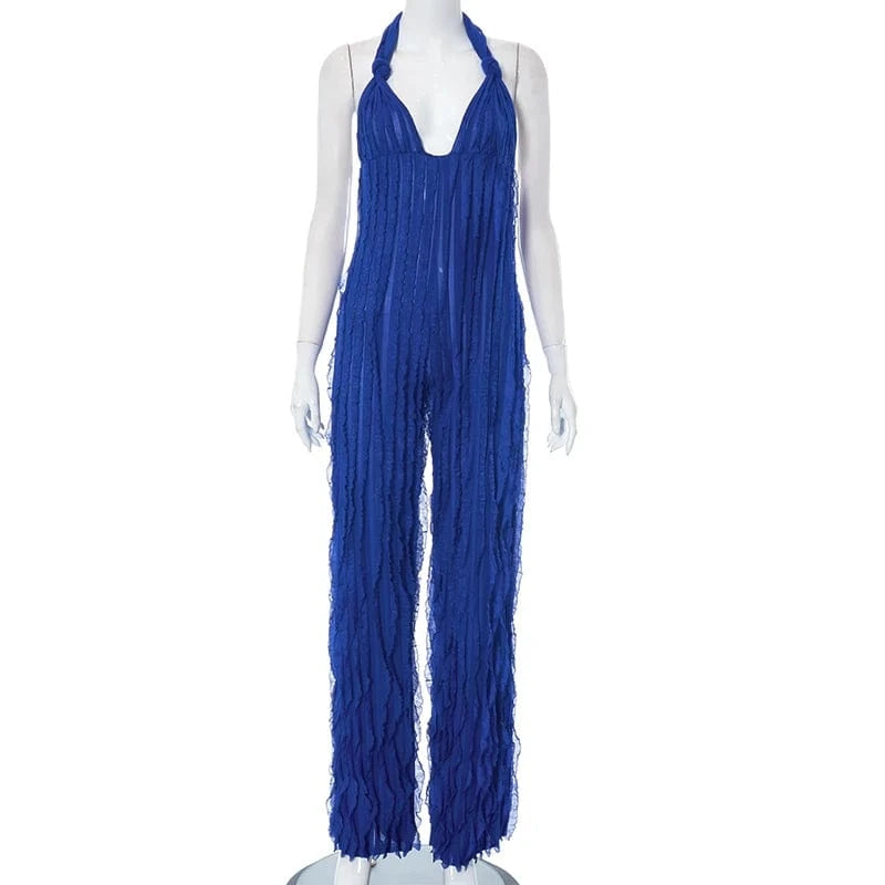 M / Blue Bomblook D23JP059 New Arrivals Halter Sexy Fashion Sleeveless Jumpsuit Women 2024 Playsuits Bodysuits