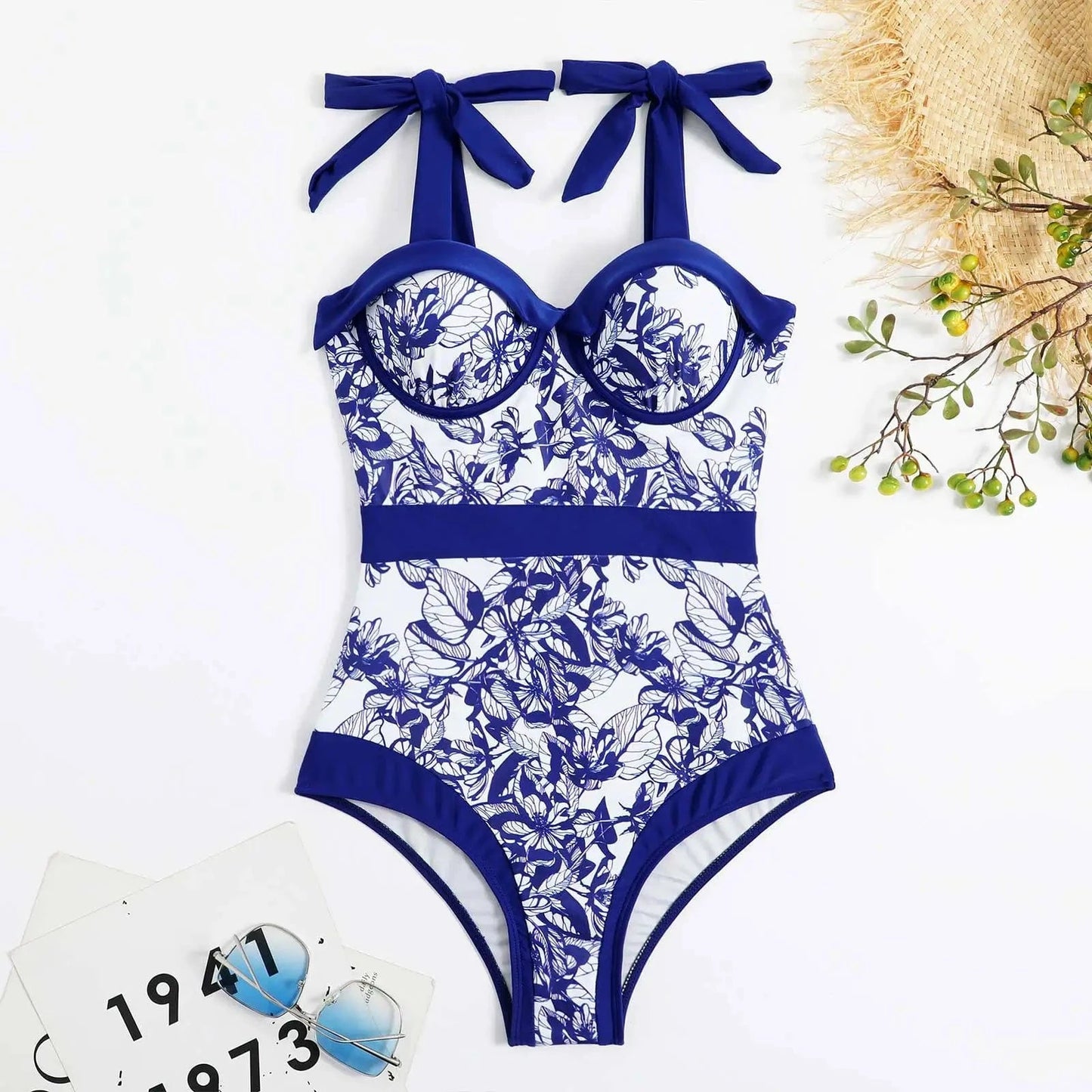 M / blue flower DAMOCHIC Sexy One Piece Bathing Suits for Women Printed Swimsuit with Sarong Wrap Skirt Beach Cover Swimwear Beachwear 2023